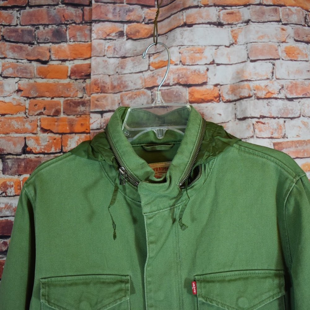 Levi's Medium Military Field Jacket Hidden Hood Army Green Parka - Picture 6 of 12